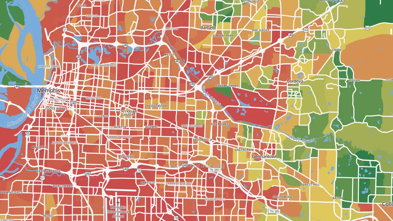 Shelby County, TN Map of Theft Rates