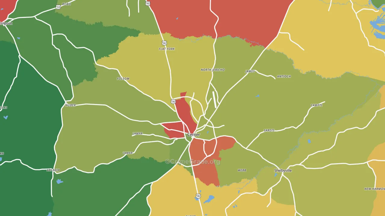 Shelby County, TX Map of Theft Rates