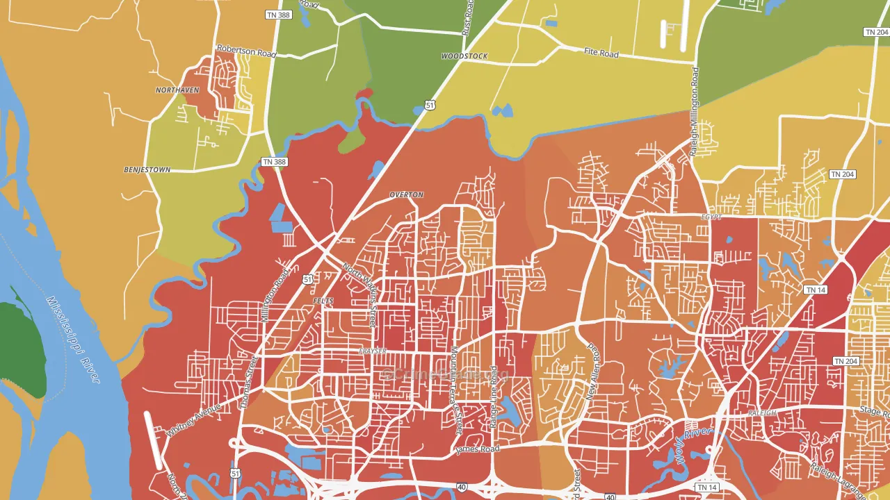 Shelby Forest-Frayser, Memphis, TN Map of Theft Rates