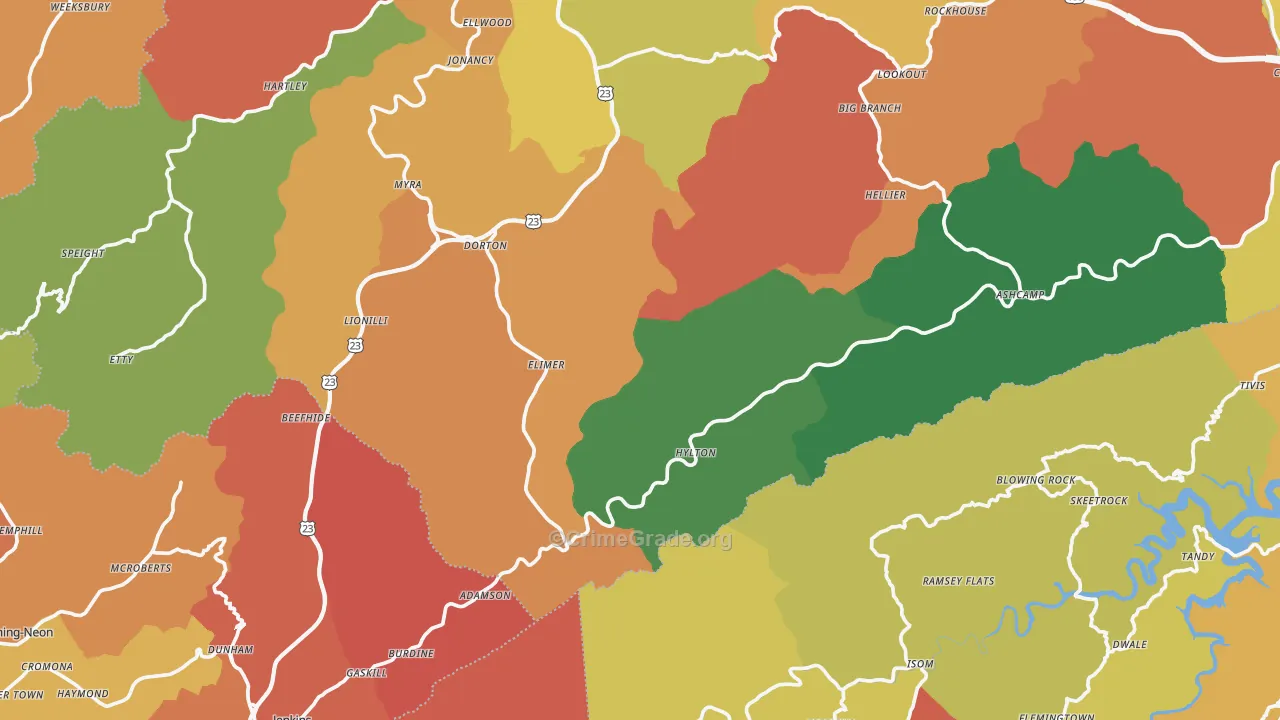 Shelby Gap, KY Map of Theft Rates