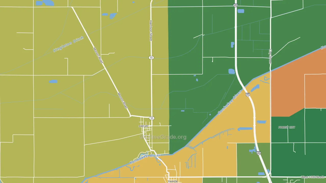 Shelby, IN Map of Theft Rates
