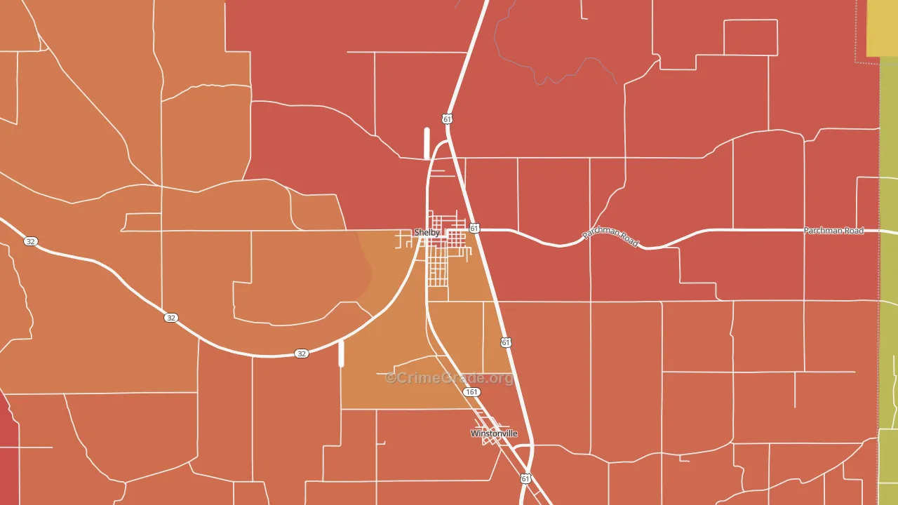 Shelby, MS Map of Theft Rates