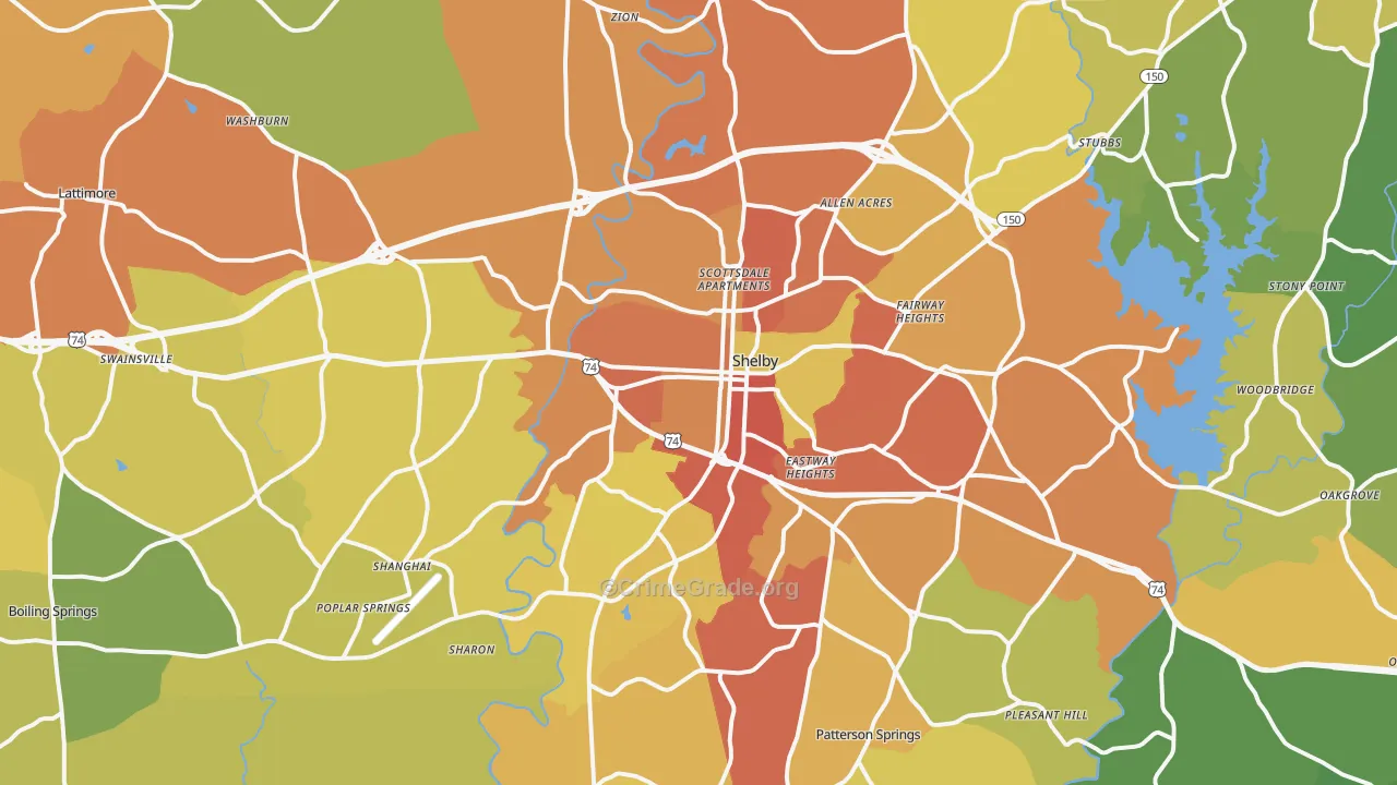 Shelby, NC Map of Theft Rates