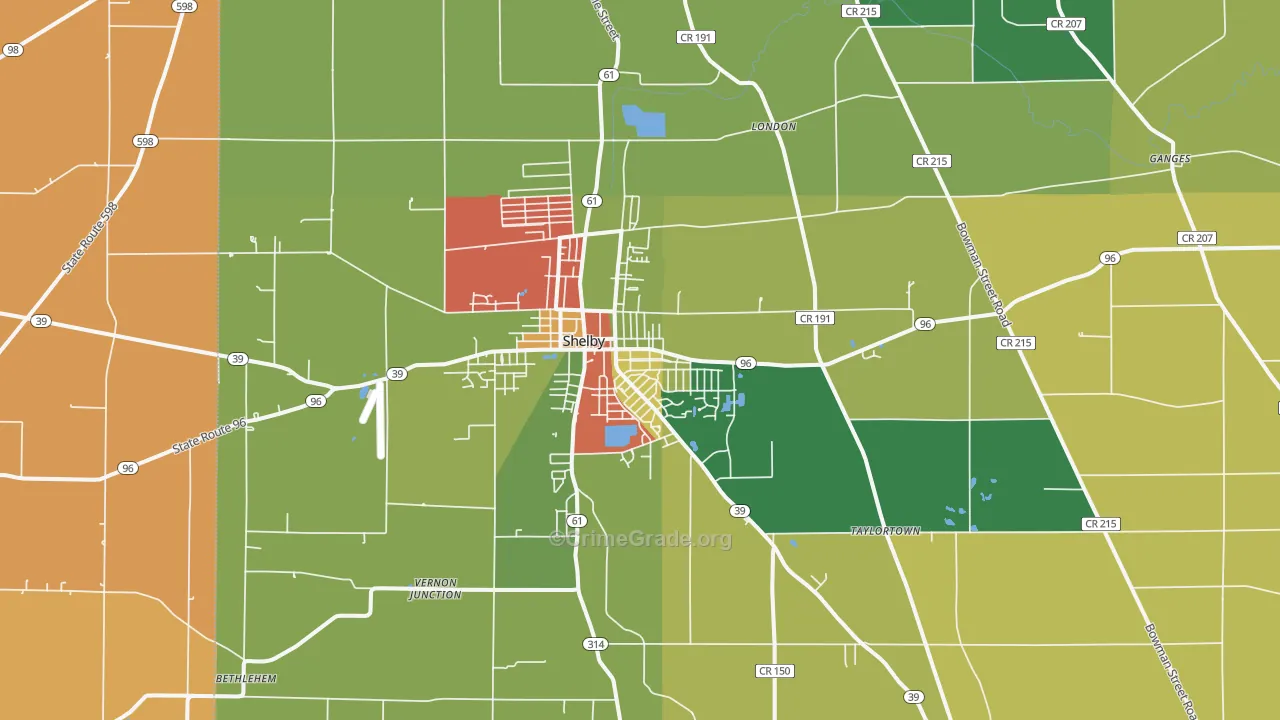 Shelby, OH Map of Theft Rates