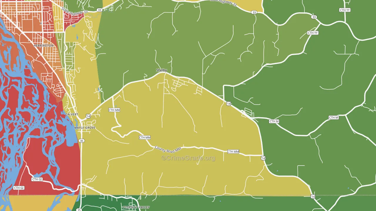 Shelby, WI Map of Theft Rates