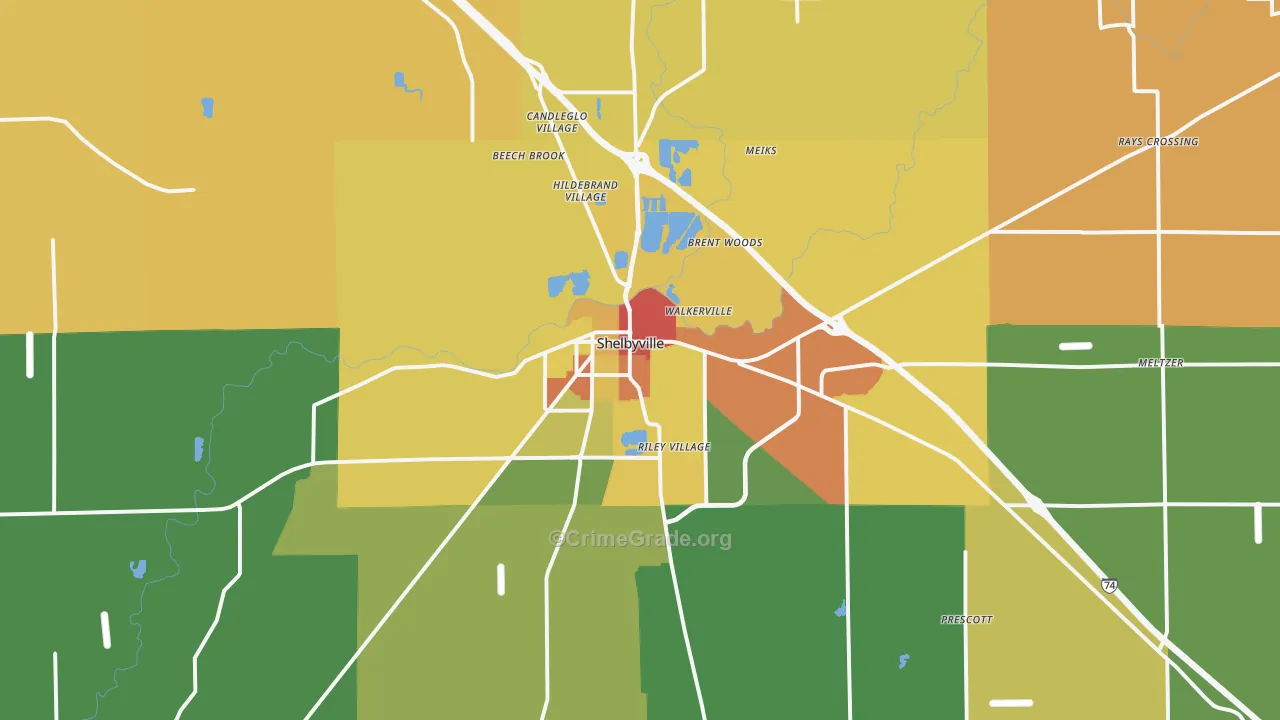 Shelbyville, IN Map of Theft Rates
