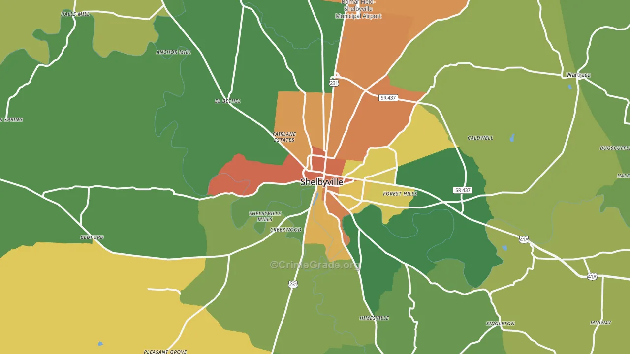 Shelbyville, TN Map of Theft Rates