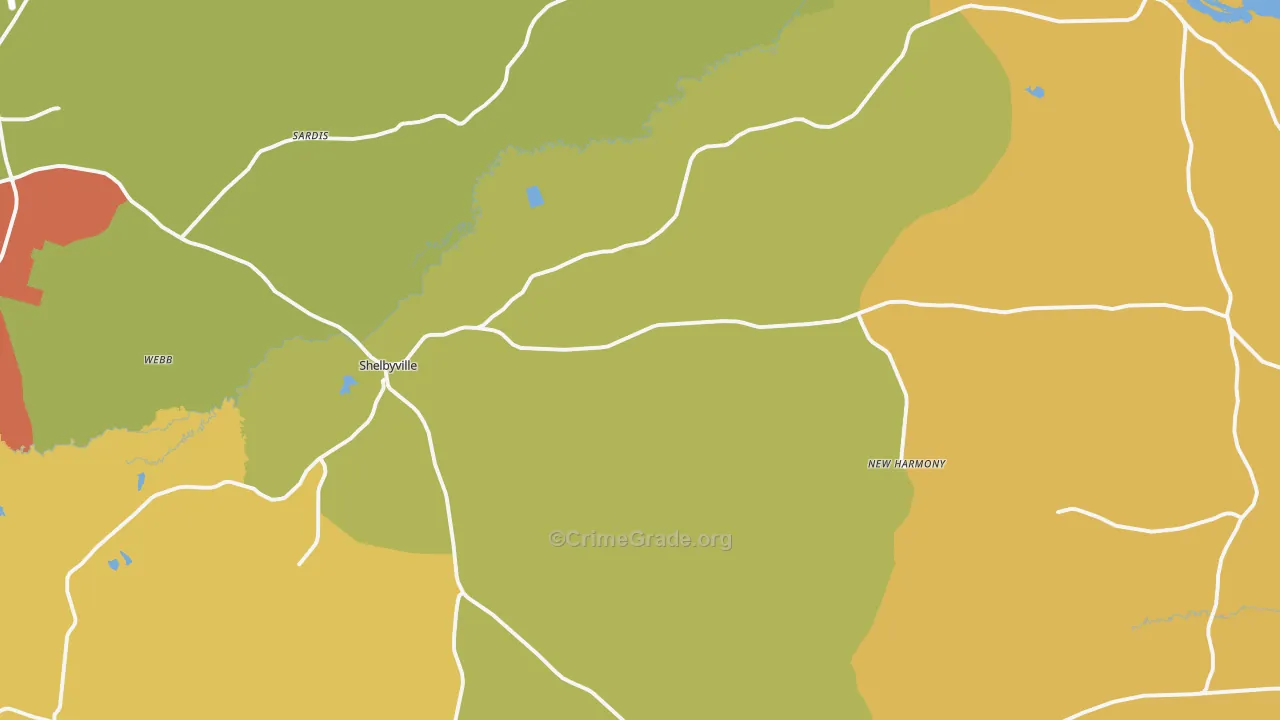 Shelbyville, TX Map of Theft Rates