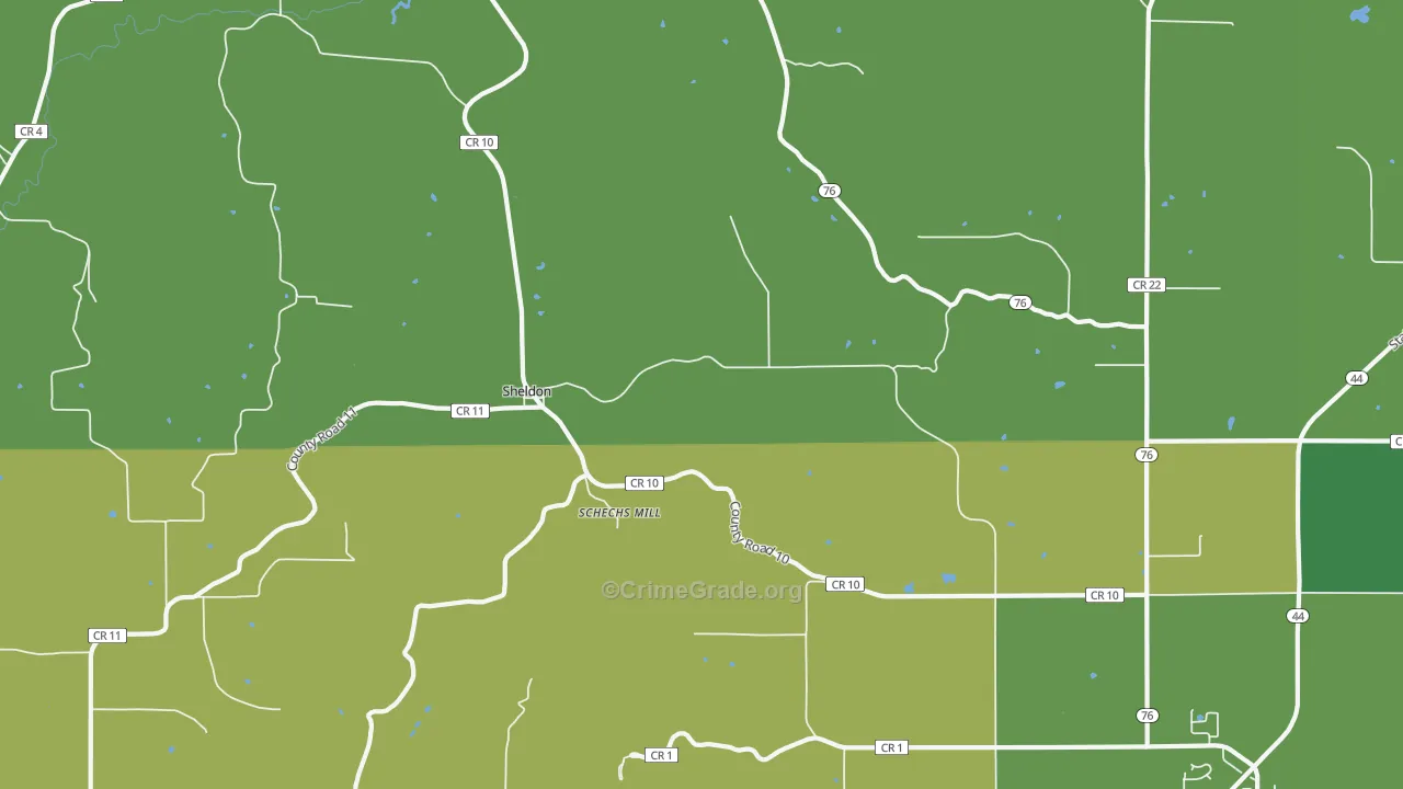 Sheldon, MN Map of Theft Rates