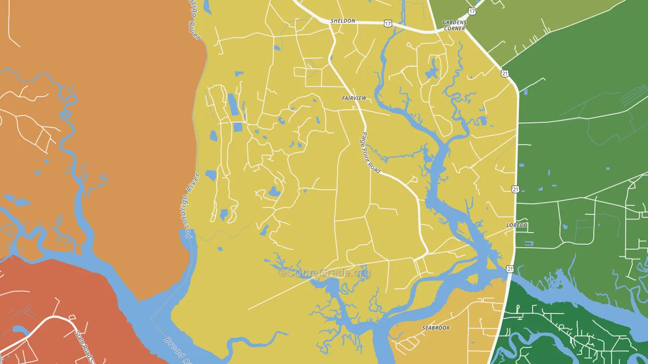 Sheldon, SC Map of Theft Rates