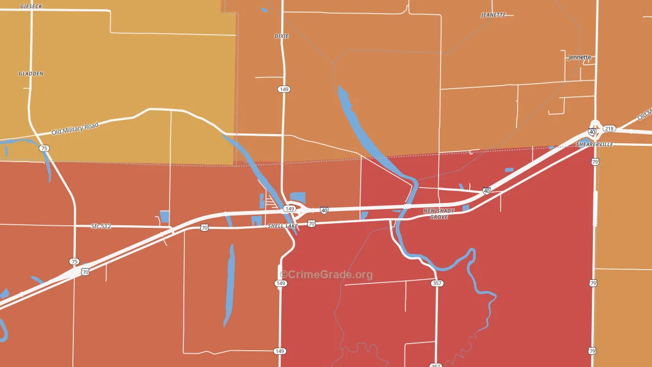 Shell Lake, AR Map of Theft Rates
