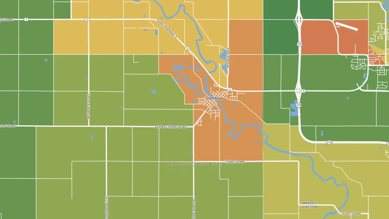 Shell Rock, IA Map of Theft Rates