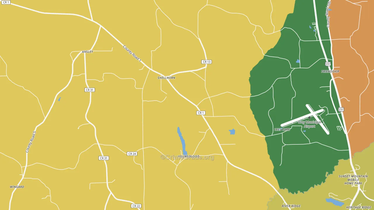 Shellhorn, AL Map of Theft Rates