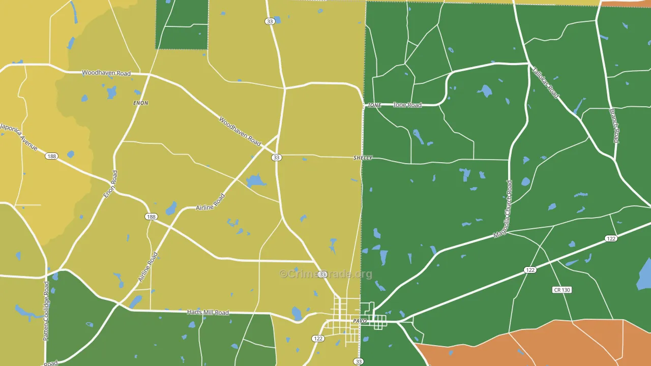 Shelly, GA Map of Theft Rates