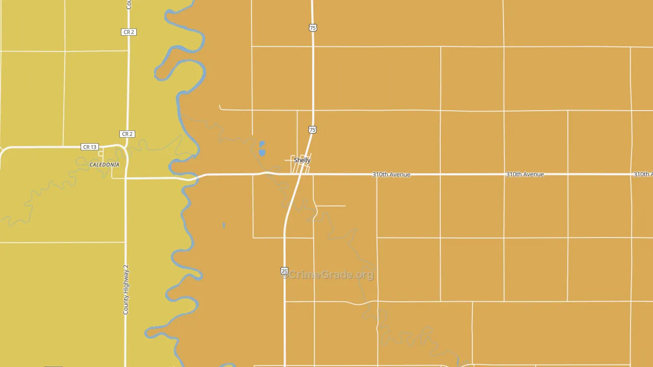 Shelly, MN Map of Theft Rates