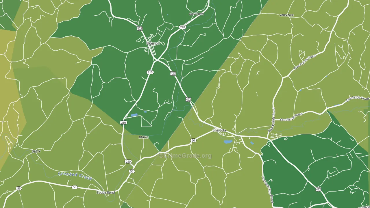 Shelocta, PA Map of Theft Rates