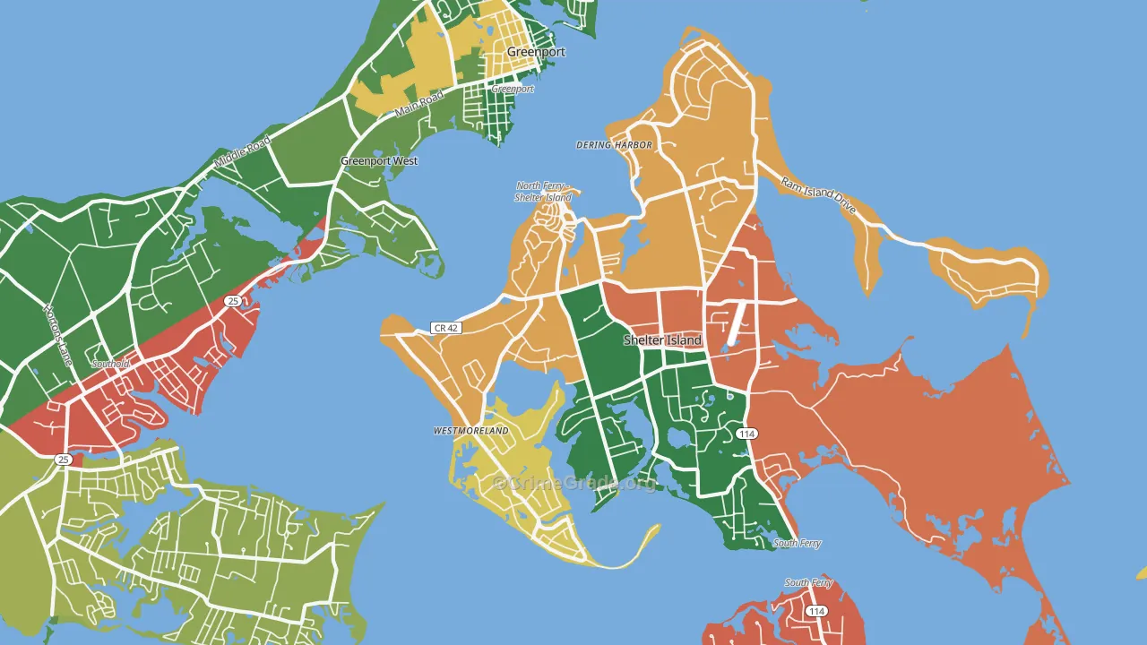 Shelter Island Heights, NY Map of Theft Rates