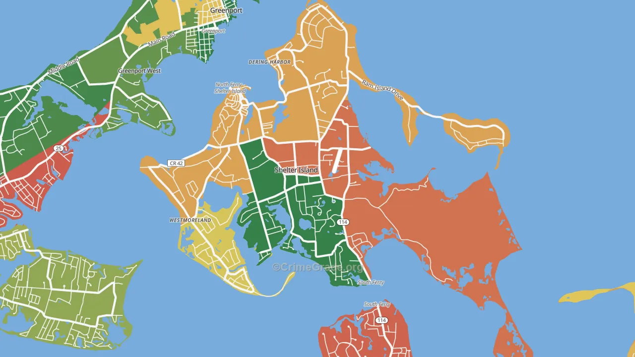 Shelter Island, NY Map of Theft Rates