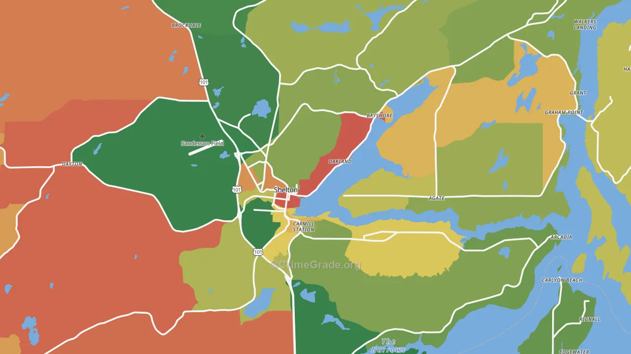 Shelton, WA Map of Theft Rates