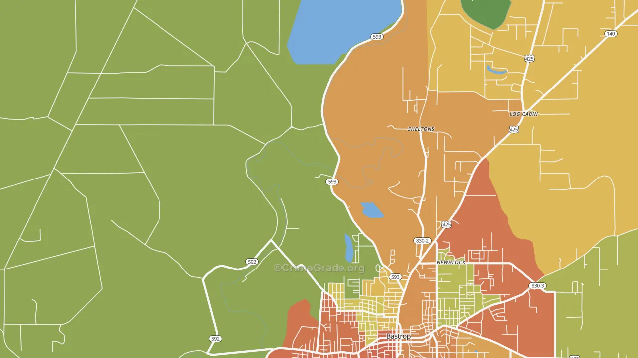 Sheltons, LA Map of Theft Rates
