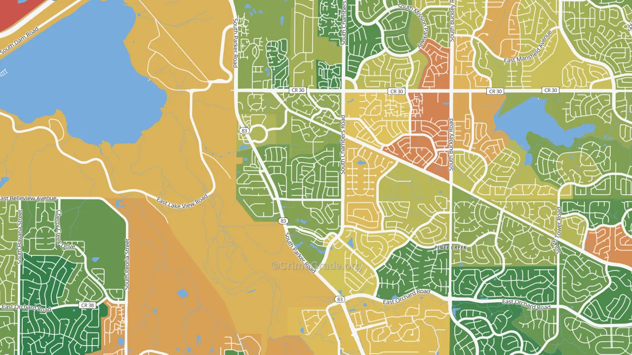 Shenandoah, Aurora, CO Map of Theft Rates