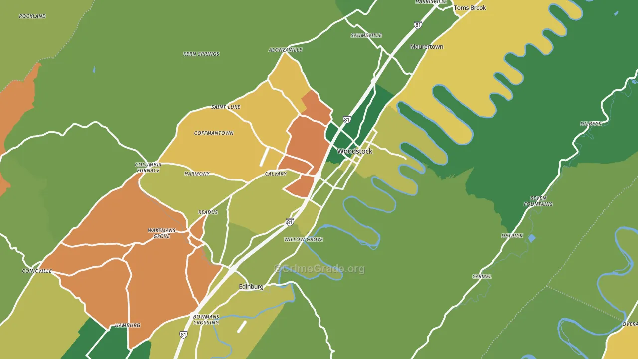 Shenandoah County, VA Map of Theft Rates