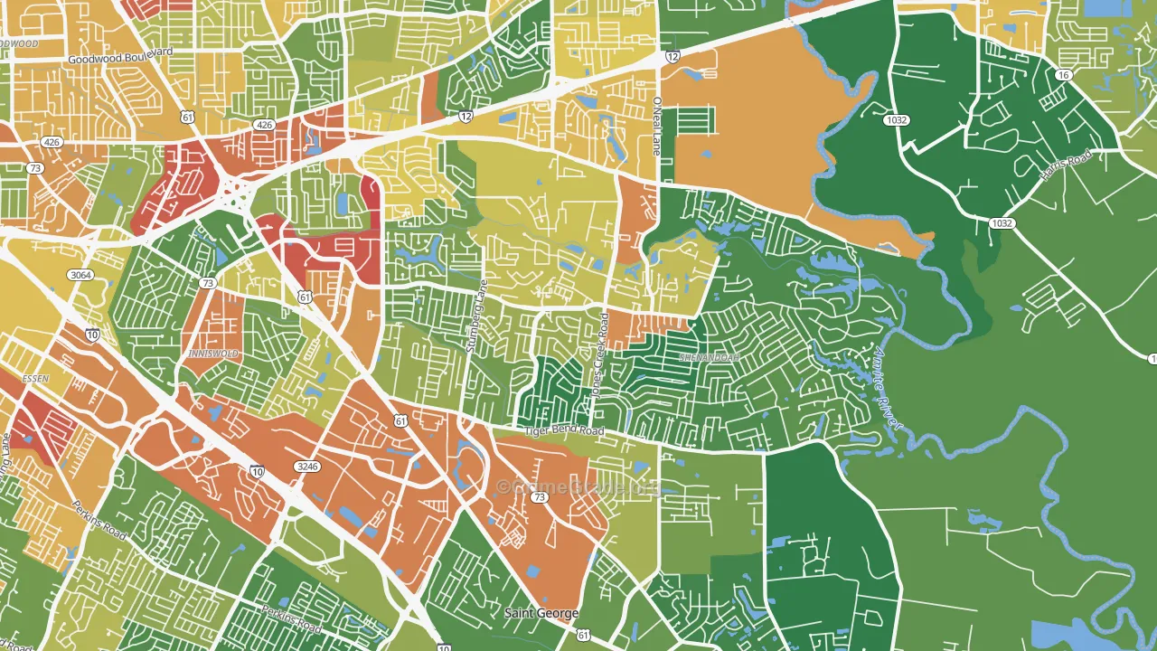 Shenandoah, LA Map of Theft Rates