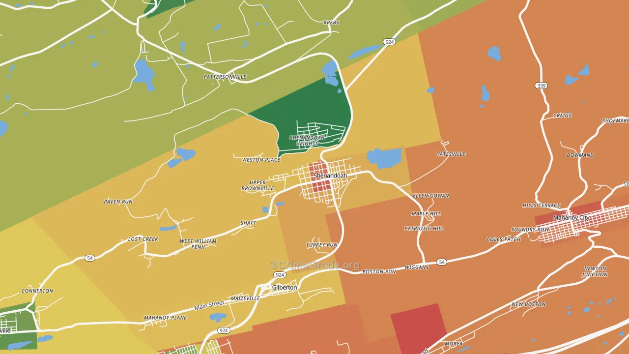 Shenandoah, PA Map of Theft Rates
