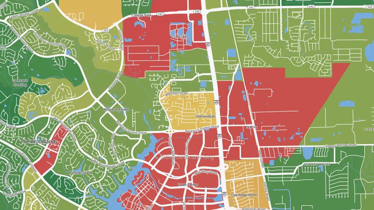 Shenandoah, TX Map of Theft Rates