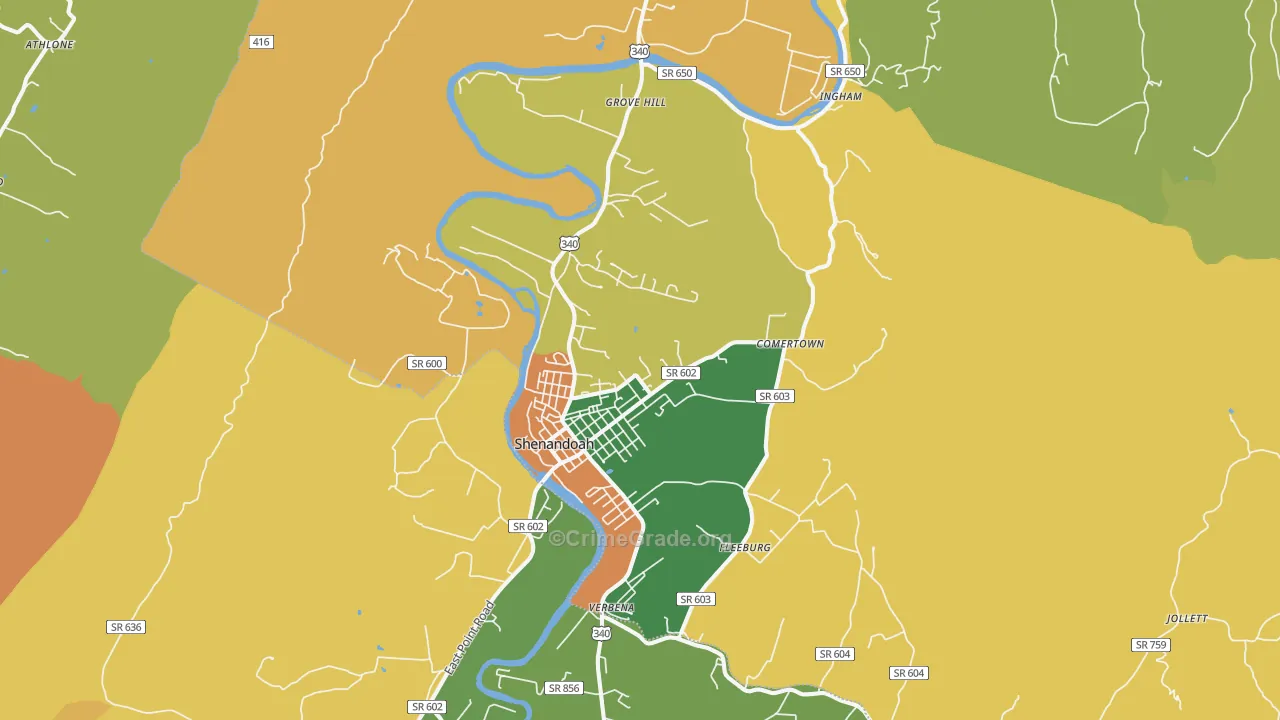 Shenandoah, VA Map of Theft Rates