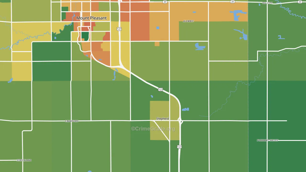 Shepherd, MI Map of Theft Rates