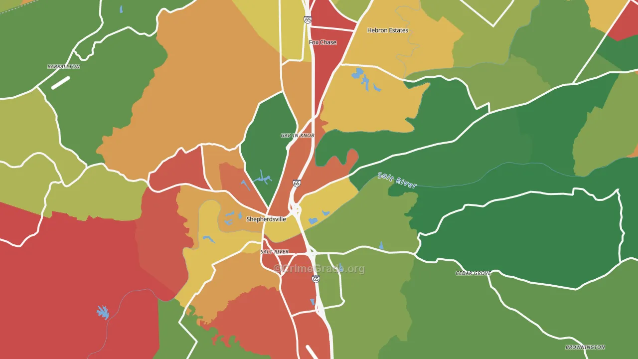 Shepherdsville, KY Map of Theft Rates