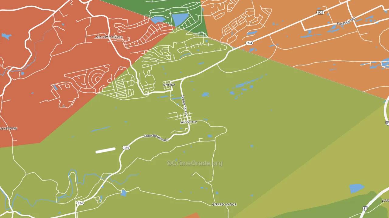 Sheppton, PA Map of Theft Rates