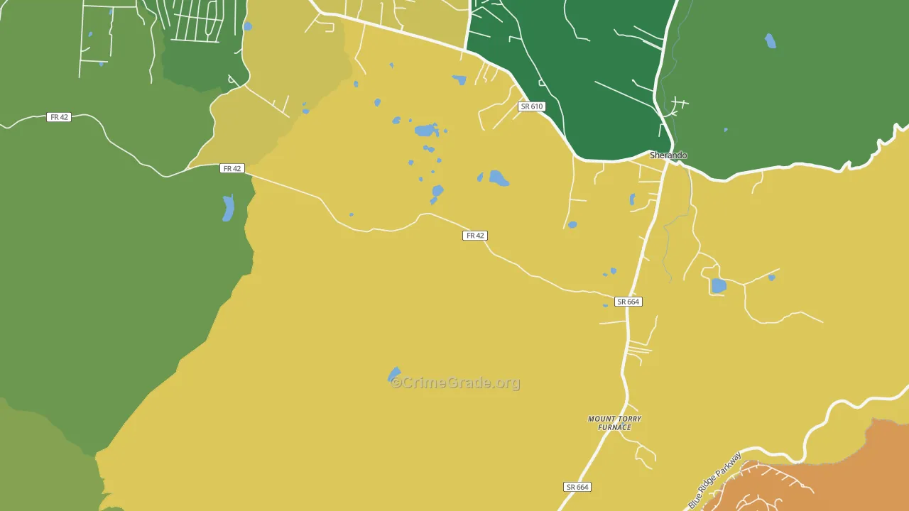 Sherando, VA Map of Theft Rates
