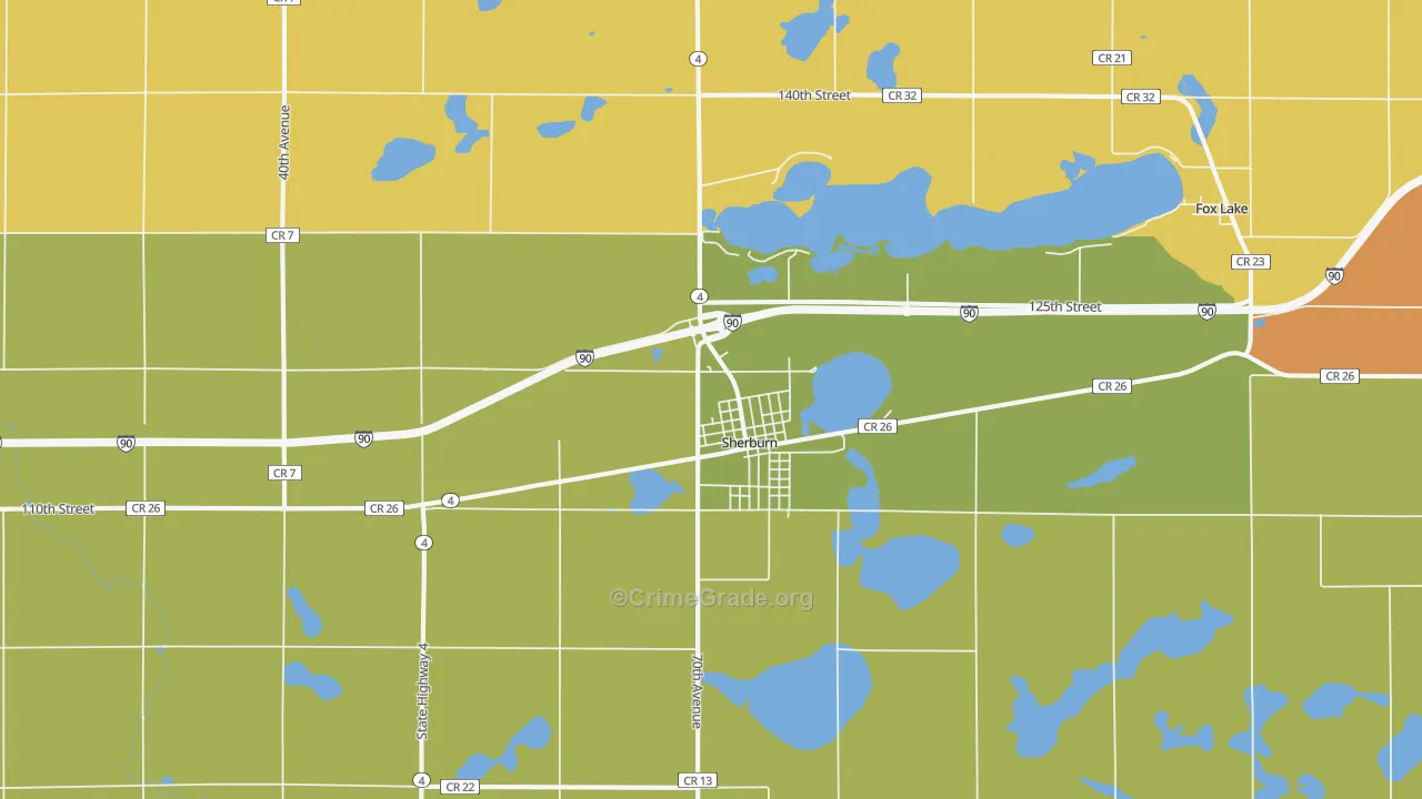 Sherburn, MN Map of Theft Rates