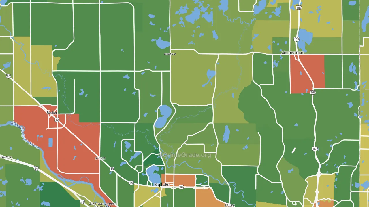 Sherburne County, MN Map of Theft Rates