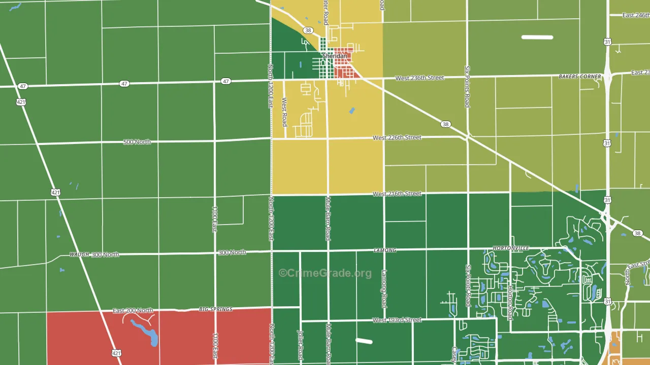 Sheridan, IN Map of Theft Rates