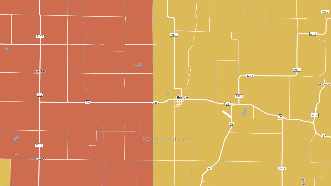 Sheridan, MO Map of Theft Rates