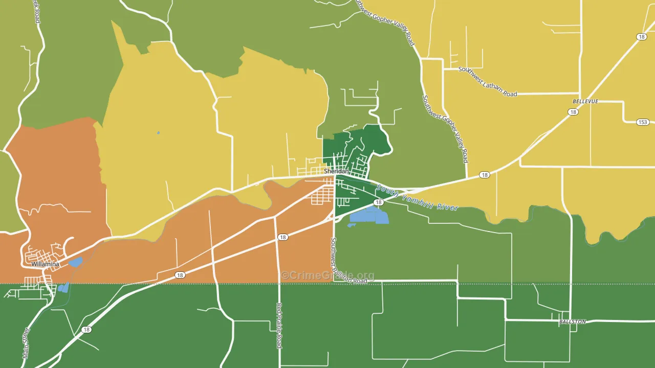 Sheridan, OR Map of Theft Rates