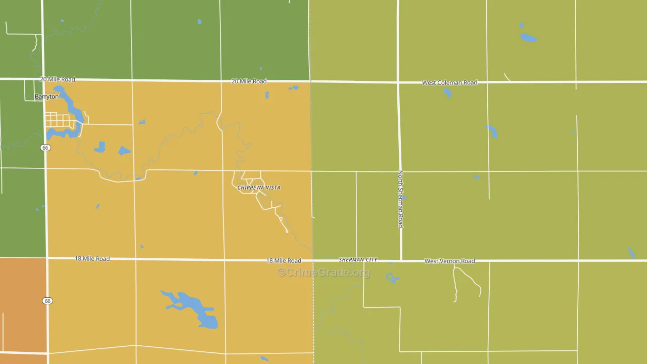 Sherman City, MI Map of Theft Rates