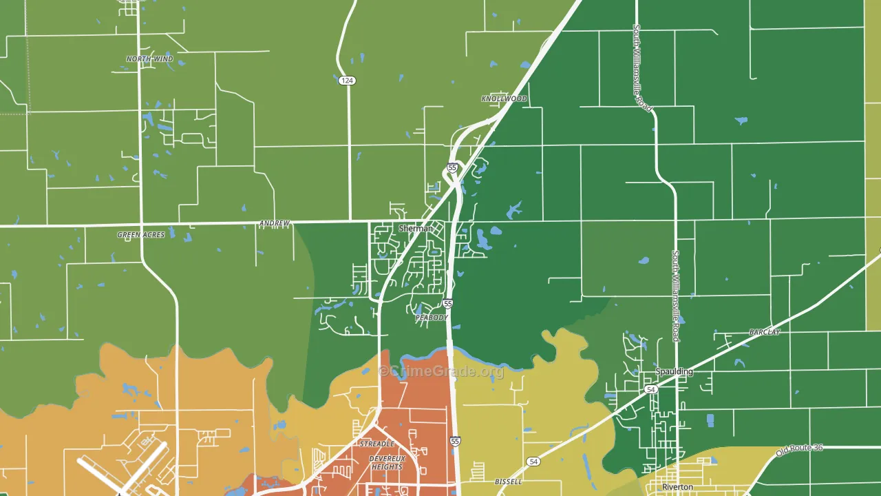 Sherman, IL Map of Theft Rates