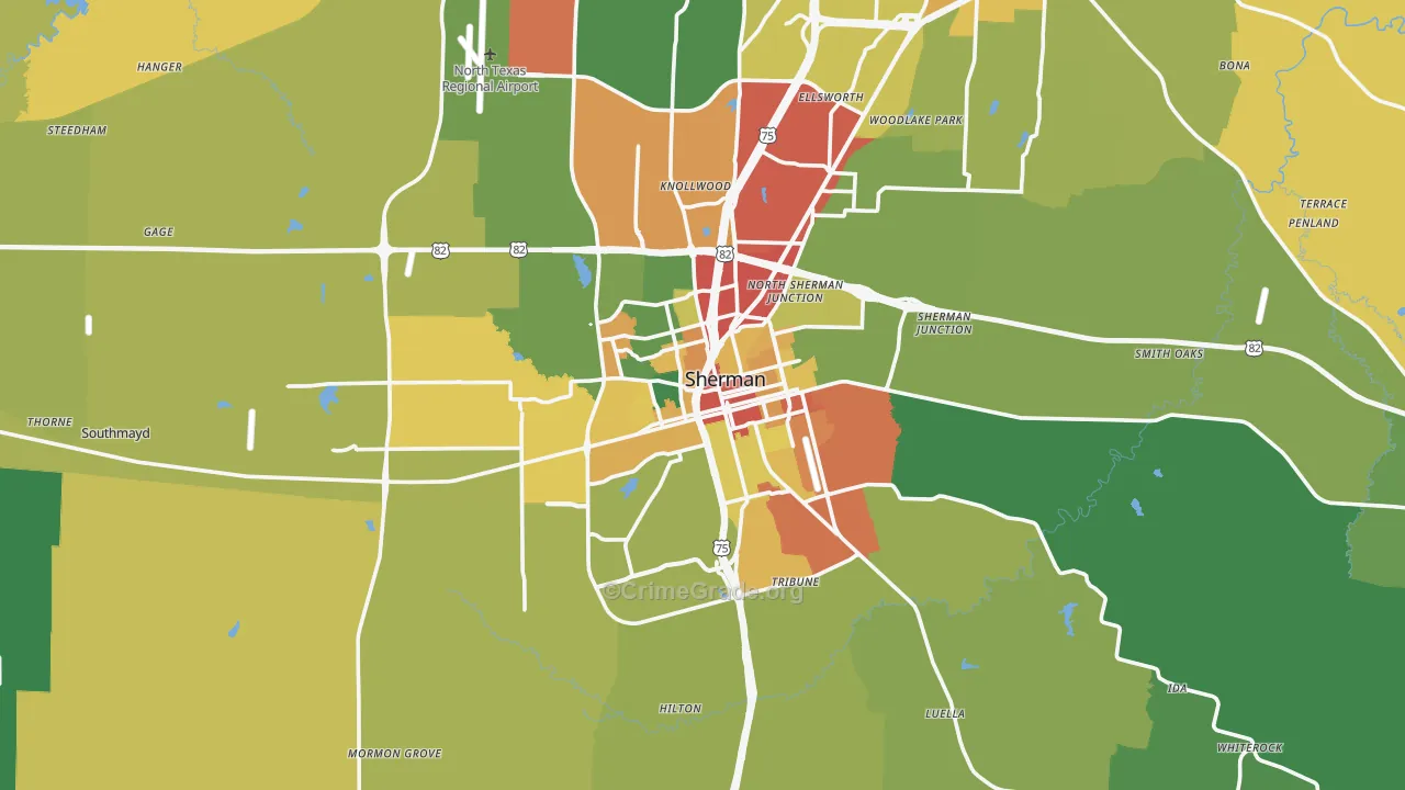 Sherman, TX Map of Theft Rates