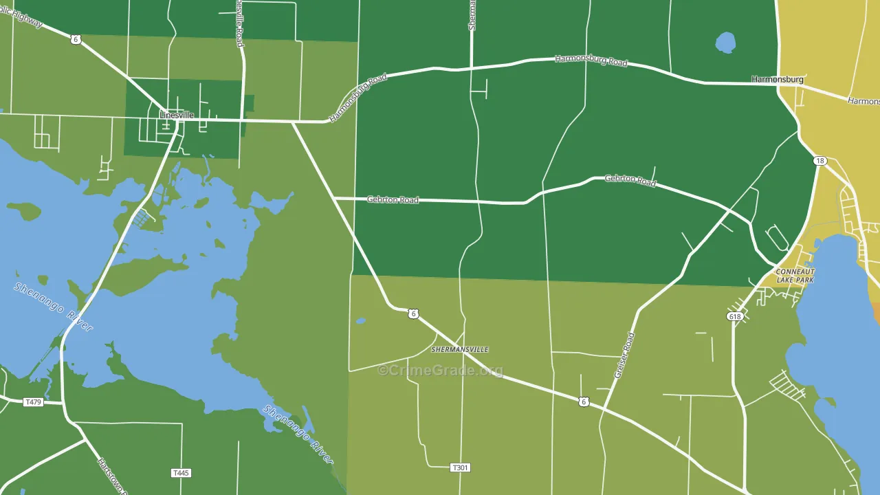 Shermansville, PA Map of Theft Rates