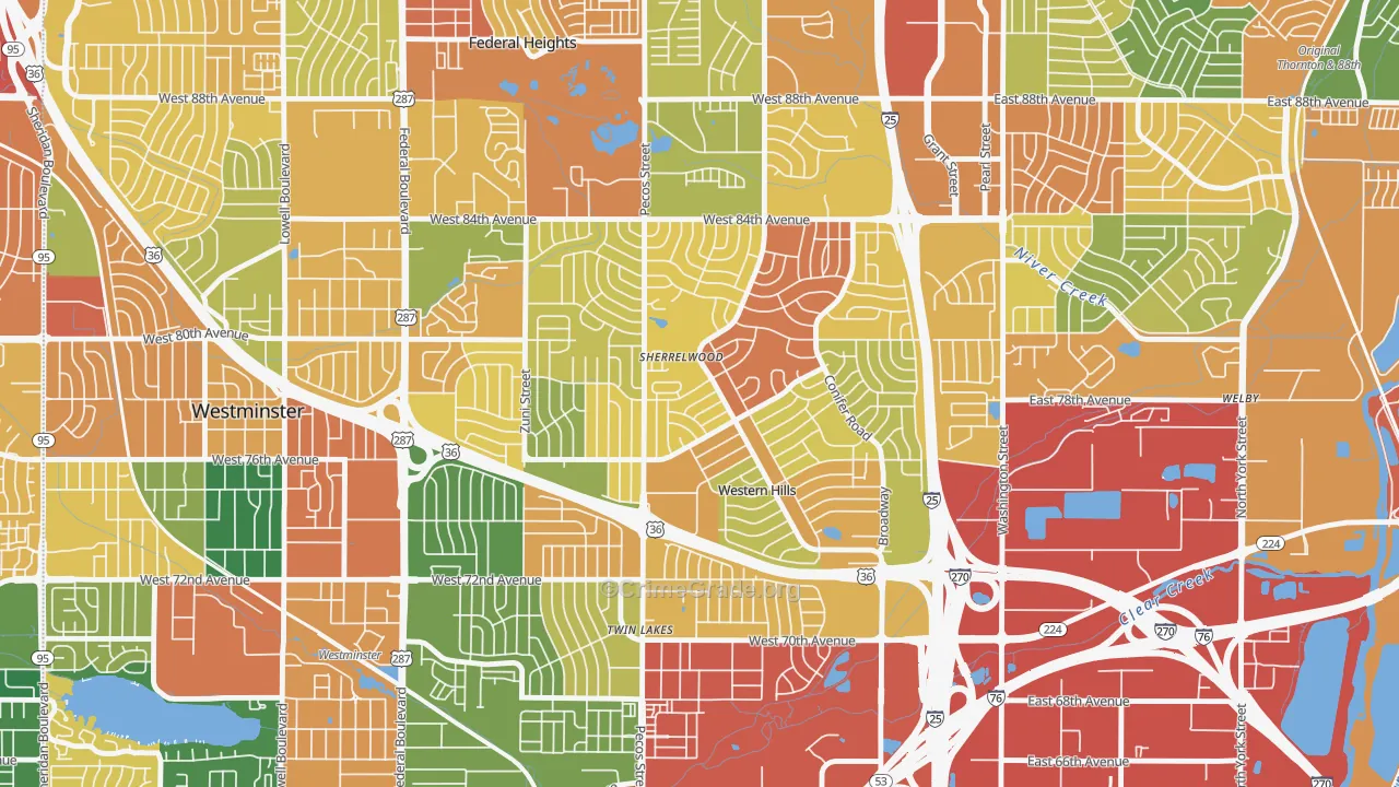 Sherrelwood, CO Map of Theft Rates