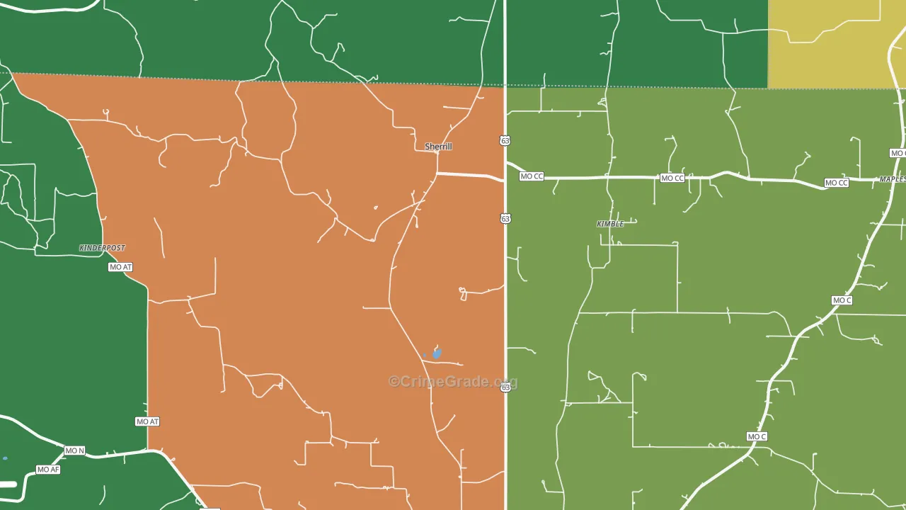 Sherrill, MO Map of Theft Rates