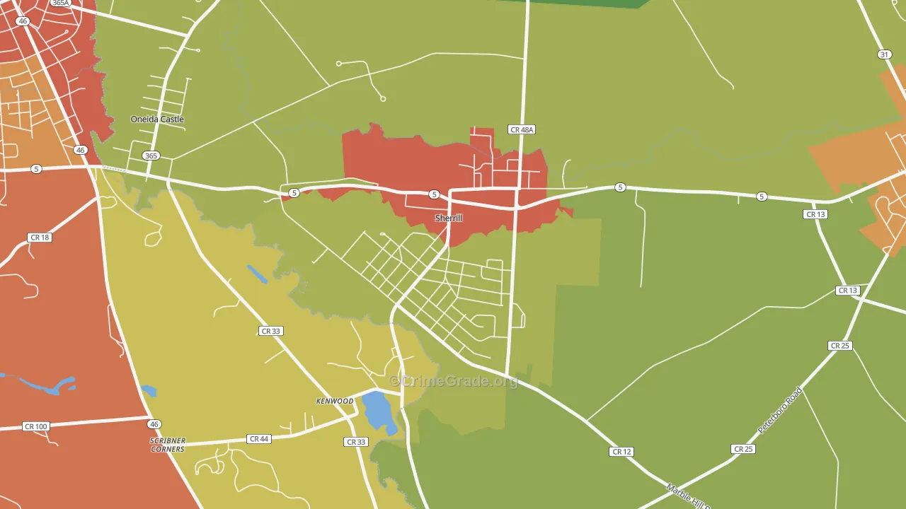 Sherrill, NY Map of Theft Rates