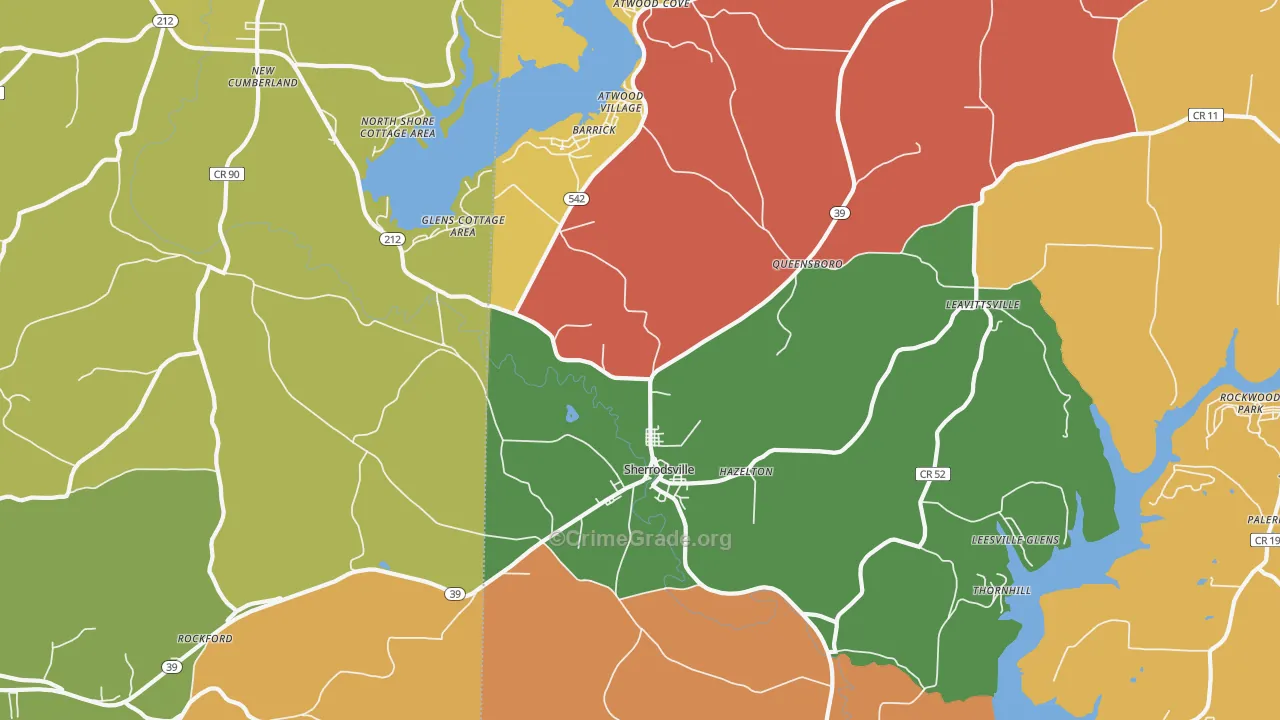 Sherrodsville, OH Map of Theft Rates