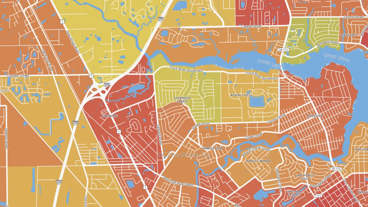 Sherwood Forest, Jacksonville, FL Map of Theft Rates