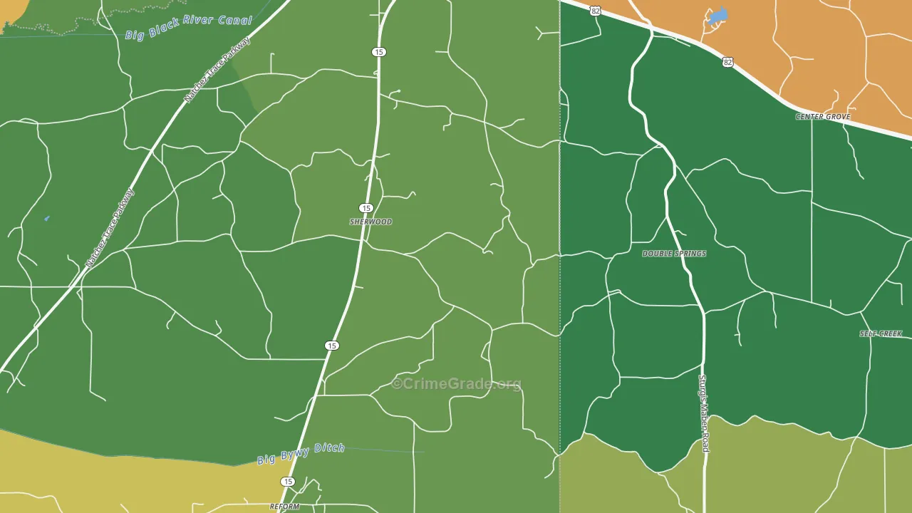 Sherwood, MS Map of Theft Rates