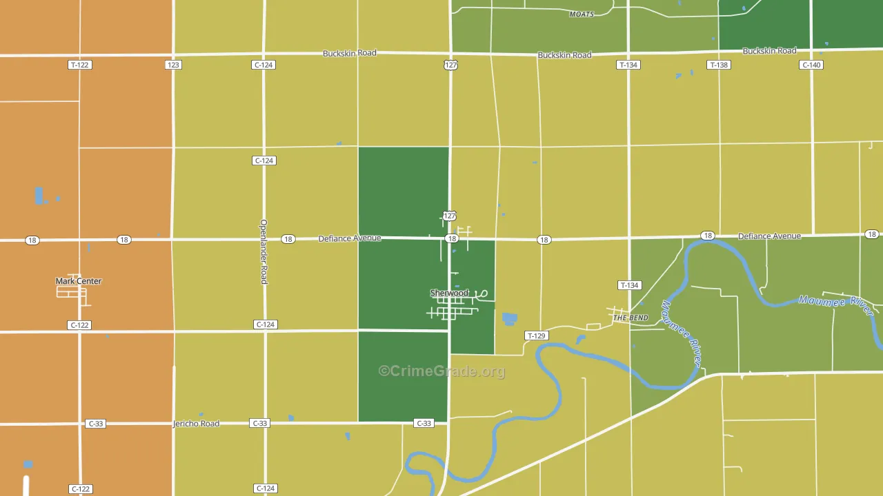 Sherwood, OH Map of Theft Rates